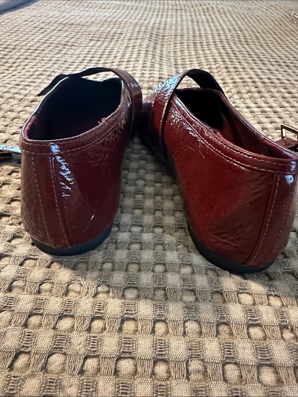 SCHUTZ Burgundy Leather Mary Jane Flats with Gold Buckle - Picture 9 of 9